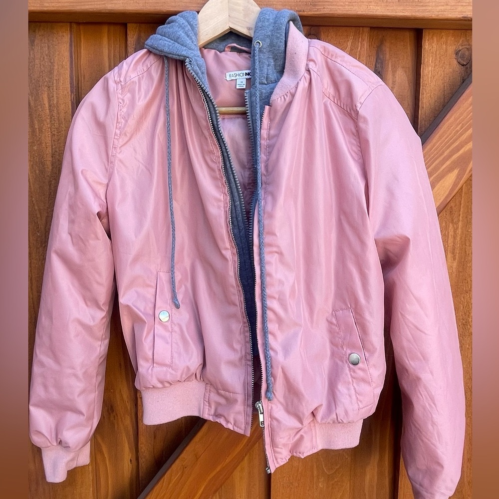 Pink Bomber Zip Jacket Mock Gray Hoodie Hood Urban Streetwear Combo Baddie Brat